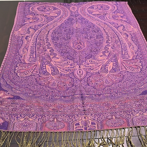 Pashmina Silk Wrap shawl Paisley purple - Picture 5 of 8